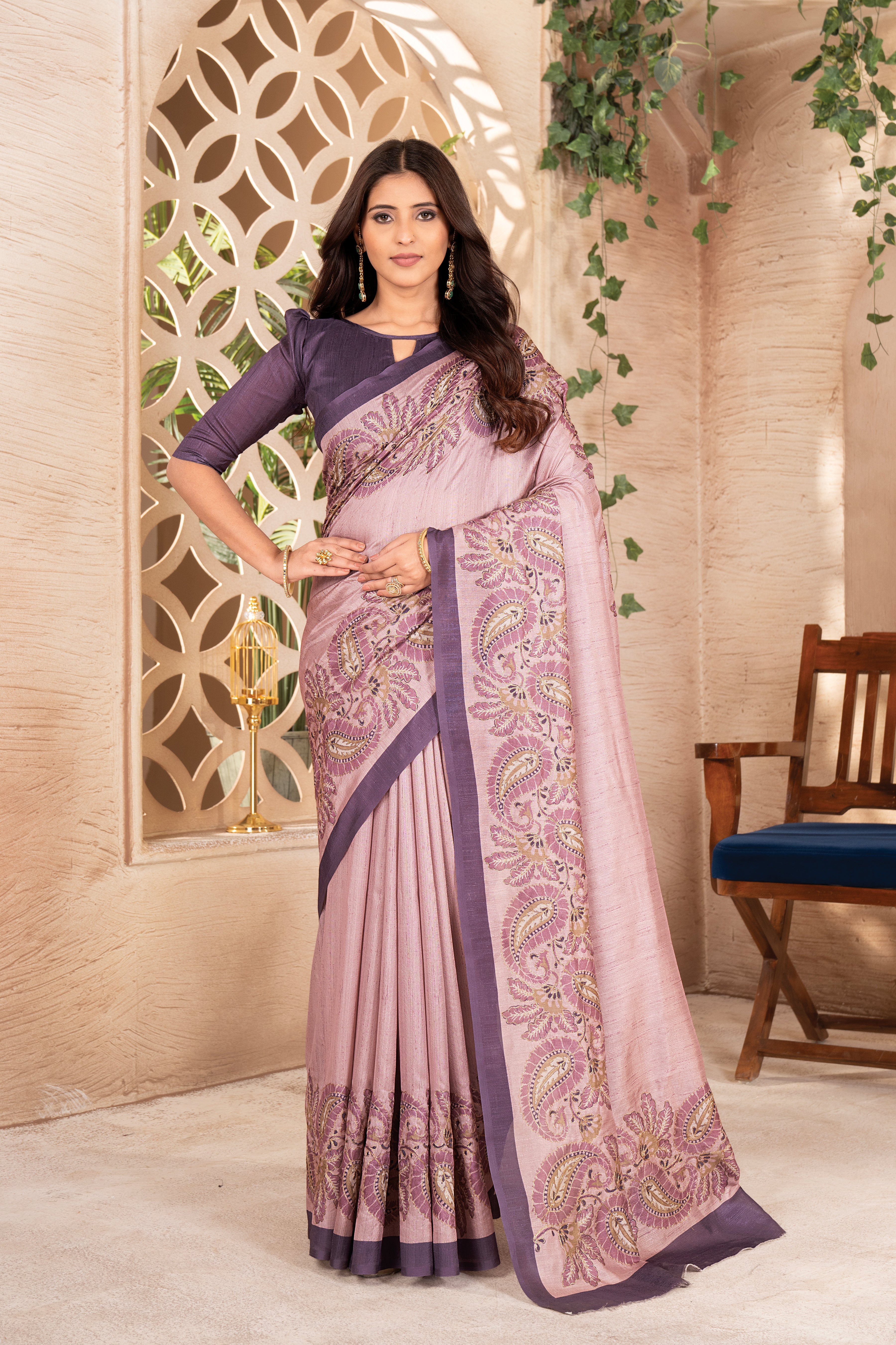 Dull Pink Zinger Silk Saree
